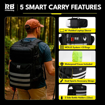 riderbag Xtreme Tactical Travel Bag, 30L Carry-On Backpack (red) | From Work to Workout, Tactical Everyday Carry, Motorcycle Commuting, Weekend Travel, Reflective Details