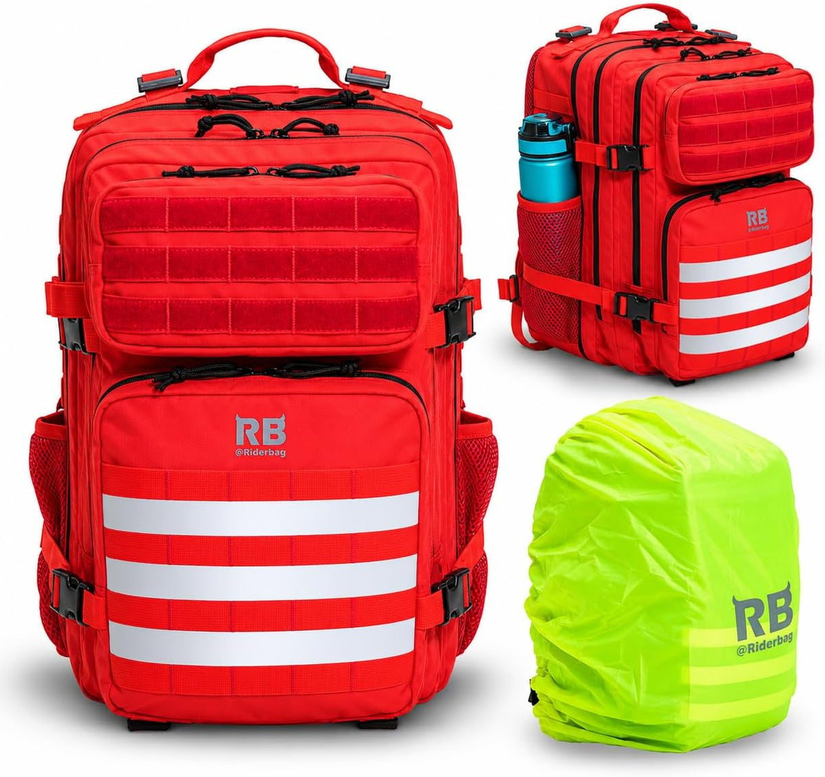 riderbag Xtreme Tactical Travel Bag, 30L Carry-On Backpack (red) | From Work to Workout, Tactical Everyday Carry, Motorcycle Commuting, Weekend Travel, Reflective Details