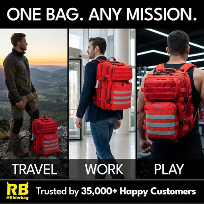 riderbag Xtreme Tactical Travel Bag, 30L Carry-On Backpack (red) | From Work to Workout, Tactical Everyday Carry, Motorcycle Commuting, Weekend Travel, Reflective Details