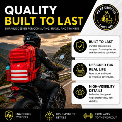 riderbag Xtreme Tactical Travel Bag, 30L Carry-On Backpack (red) | From Work to Workout, Tactical Everyday Carry, Motorcycle Commuting, Weekend Travel, Reflective Details