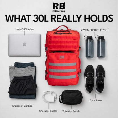 riderbag Xtreme Tactical Travel Bag, 30L Carry-On Backpack (red) | From Work to Workout, Tactical Everyday Carry, Motorcycle Commuting, Weekend Travel, Reflective Details