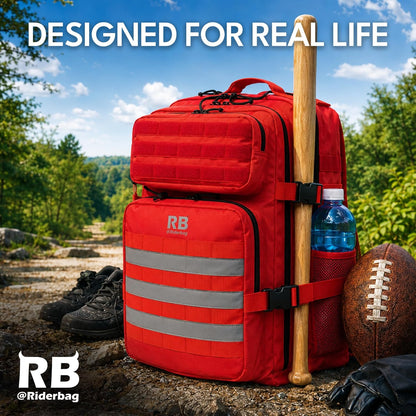 riderbag Xtreme Tactical Travel Bag, 30L Carry-On Backpack (red) | From Work to Workout, Tactical Everyday Carry, Motorcycle Commuting, Weekend Travel, Reflective Details
