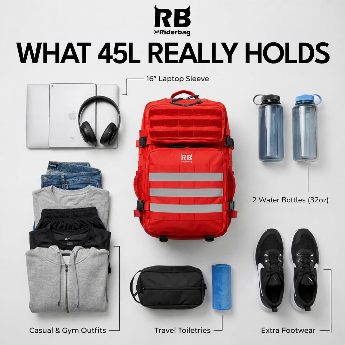 riderbag Xtreme Tactical Travel Bag, 30L Carry-On Backpack (red) | From Work to Workout, Tactical Everyday Carry, Motorcycle Commuting, Weekend Travel, Reflective Details
