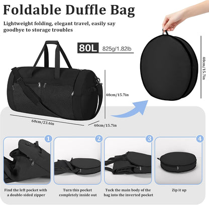 120L Foldable Travel Duffel Bag for Men Women, Extra Large Collapsible Duffle Bag with Shoe Compartment, Waterproof Carry On Weekend Bag for Traveling, Overnight(Black)