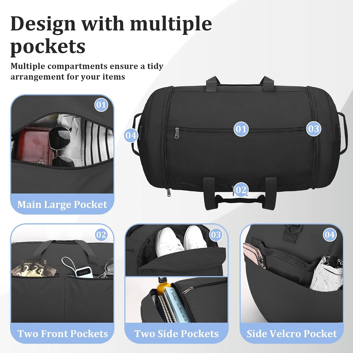 120L Foldable Travel Duffel Bag for Men Women, Extra Large Collapsible Duffle Bag with Shoe Compartment, Waterproof Carry On Weekend Bag for Traveling, Overnight(Black)