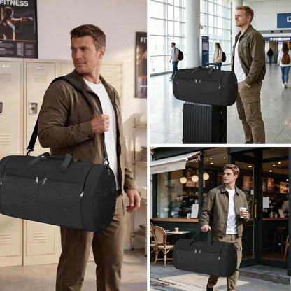 120L Foldable Travel Duffel Bag for Men Women, Extra Large Collapsible Duffle Bag with Shoe Compartment, Waterproof Carry On Weekend Bag for Traveling, Overnight(Black)