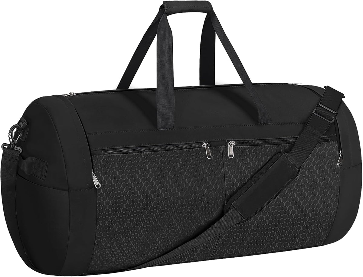 120L Foldable Travel Duffel Bag for Men Women, Extra Large Collapsible Duffle Bag with Shoe Compartment, Waterproof Carry On Weekend Bag for Traveling, Overnight(Black)