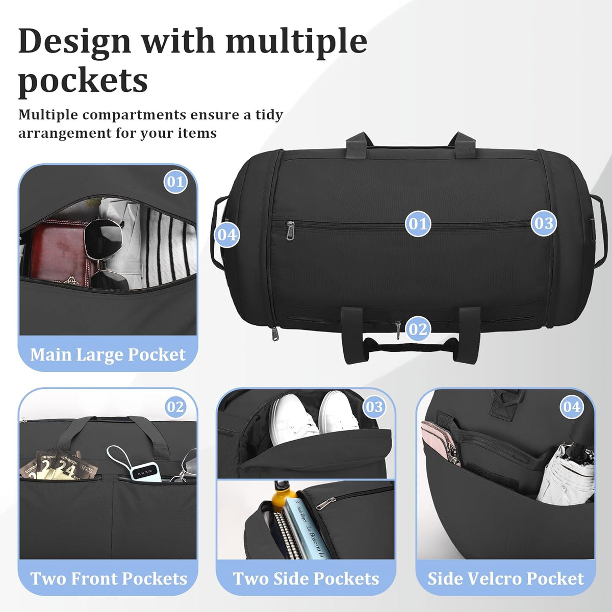 120L Foldable Travel Duffel Bag for Men Women, Extra Large Collapsible Duffle Bag with Shoe Compartment, Waterproof Carry On Weekend Bag for Traveling, Overnight(Black)