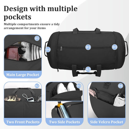 120L Foldable Travel Duffel Bag for Men Women, Extra Large Collapsible Duffle Bag with Shoe Compartment, Waterproof Carry On Weekend Bag for Traveling, Overnight(Black)