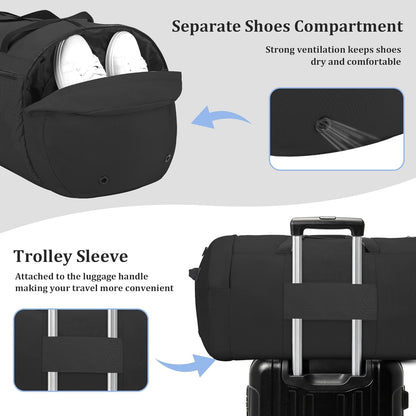 120L Foldable Travel Duffel Bag for Men Women, Extra Large Collapsible Duffle Bag with Shoe Compartment, Waterproof Carry On Weekend Bag for Traveling, Overnight(Black)