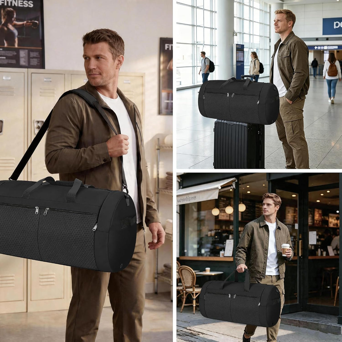 120L Foldable Travel Duffel Bag for Men Women, Extra Large Collapsible Duffle Bag with Shoe Compartment, Waterproof Carry On Weekend Bag for Traveling, Overnight(Black)