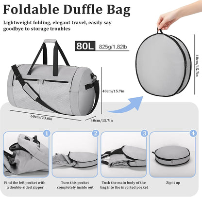 120L Foldable Travel Duffel Bag for Men Women, Extra Large Collapsible Duffle Bag with Shoe Compartment, Waterproof Carry On Weekend Bag for Traveling, Overnight(Black)