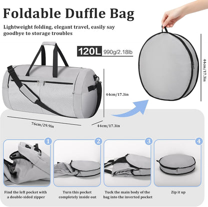 120L Foldable Travel Duffel Bag for Men Women, Extra Large Collapsible Duffle Bag with Shoe Compartment, Waterproof Carry On Weekend Bag for Traveling, Overnight(Black)