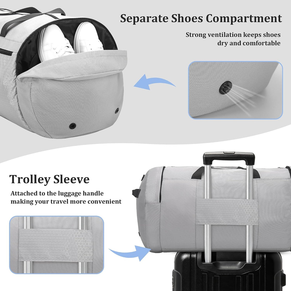 120L Foldable Travel Duffel Bag for Men Women, Extra Large Collapsible Duffle Bag with Shoe Compartment, Waterproof Carry On Weekend Bag for Traveling, Overnight(Black)