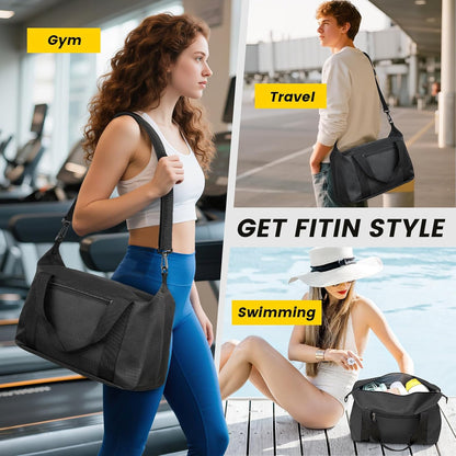 Small Gym Bag - 18 Inches Duffle Bag for Travel Lightweight Duffel Bag for Men Women Personal Item Bag Weekender Bag for Travel Sports Gym - Black