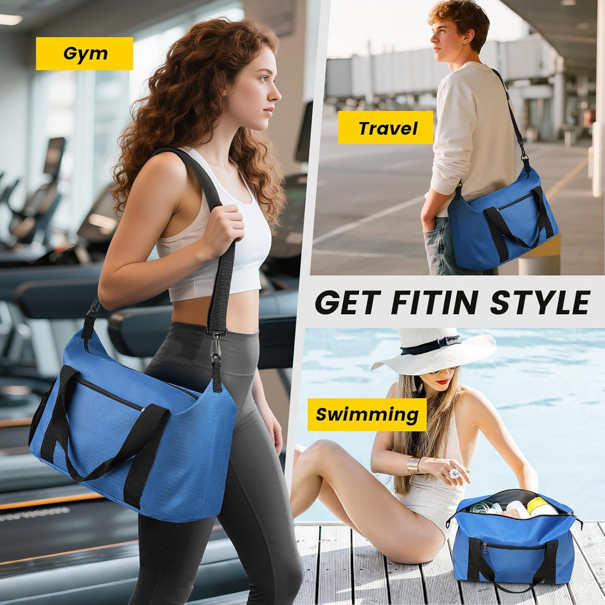 Small Gym Bag - 18 Inches Duffle Bag for Travel Lightweight Duffel Bag for Men Women Personal Item Bag Weekender Bag for Travel Sports Gym - Black