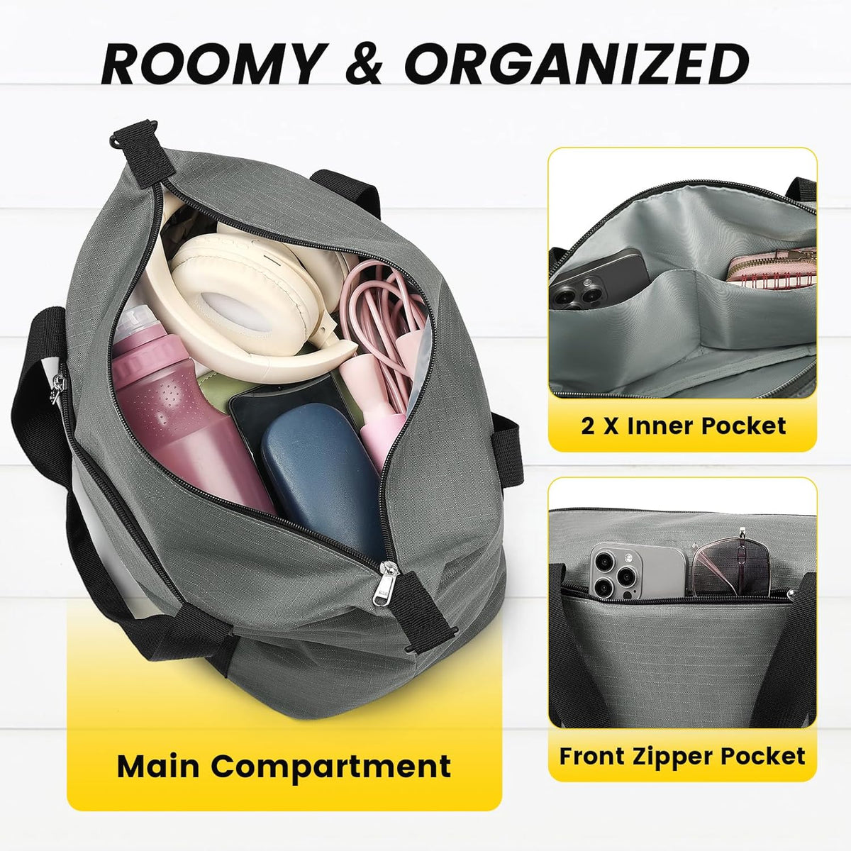 Small Gym Bag - 18 Inches Duffle Bag for Travel Lightweight Duffel Bag for Men Women Personal Item Bag Weekender Bag for Travel Sports Gym - Black