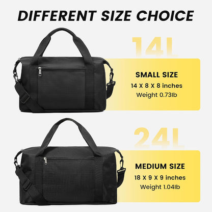 Small Gym Bag - 18 Inches Duffle Bag for Travel Lightweight Duffel Bag for Men Women Personal Item Bag Weekender Bag for Travel Sports Gym - Black