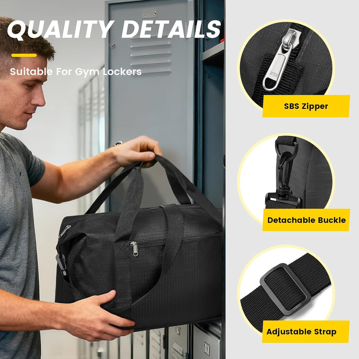 Small Gym Bag - 18 Inches Duffle Bag for Travel Lightweight Duffel Bag for Men Women Personal Item Bag Weekender Bag for Travel Sports Gym - Black