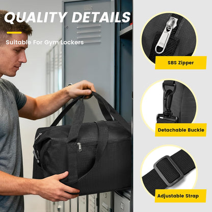 Small Gym Bag - 18 Inches Duffle Bag for Travel Lightweight Duffel Bag for Men Women Personal Item Bag Weekender Bag for Travel Sports Gym - Black