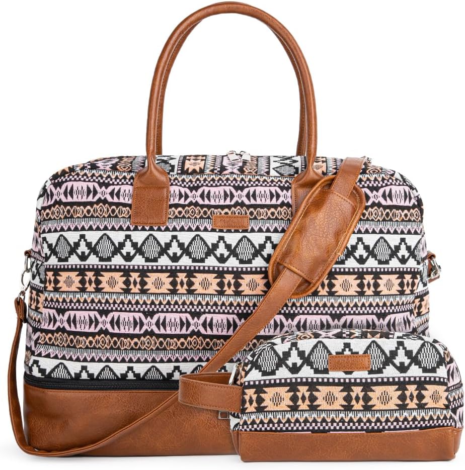 Canvas Weekender Bag, Overnight Travel Carry On Duffel Tote with Shoe Pouch (Grey)