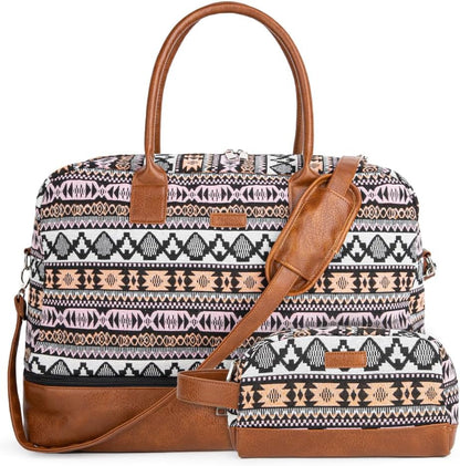Canvas Weekender Bag, Overnight Travel Carry On Duffel Tote with Shoe Pouch (Grey)