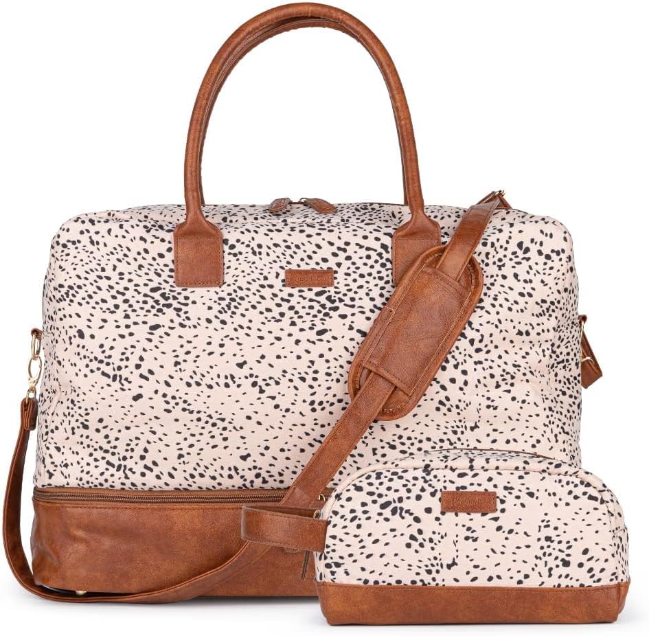 Canvas Weekender Bag, Overnight Travel Carry On Duffel Tote with Shoe Pouch (Grey)