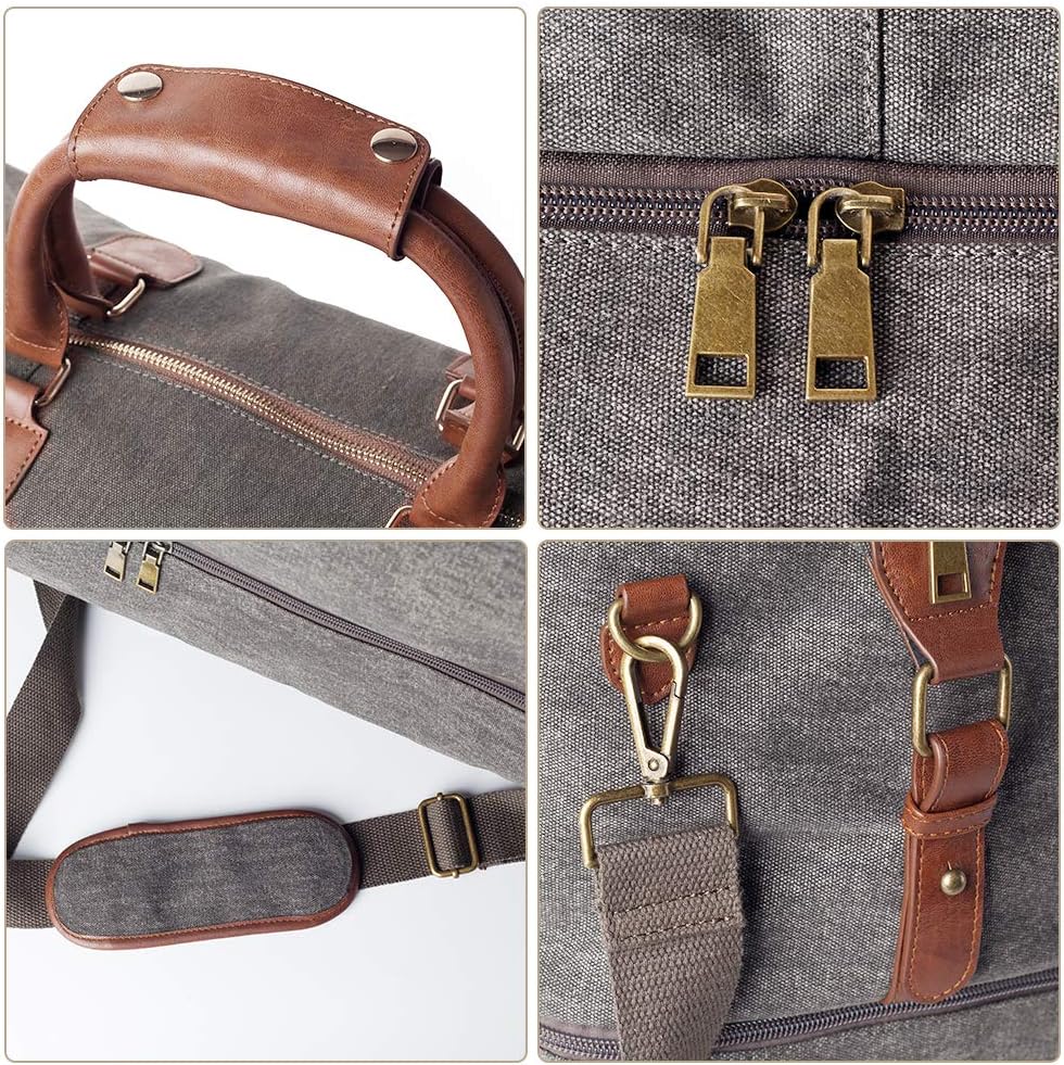 Canvas Weekender Bag, Overnight Travel Carry On Duffel Tote with Shoe Pouch (Grey)