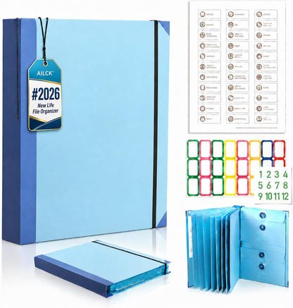 Document Organizer Important Portfolio Binder Record Holder in Case I Die Folder for Passport Travel Family Planner Coupon with Labels Folio Estate Planning Bill Pockets Notebook Wedding File (Blue)