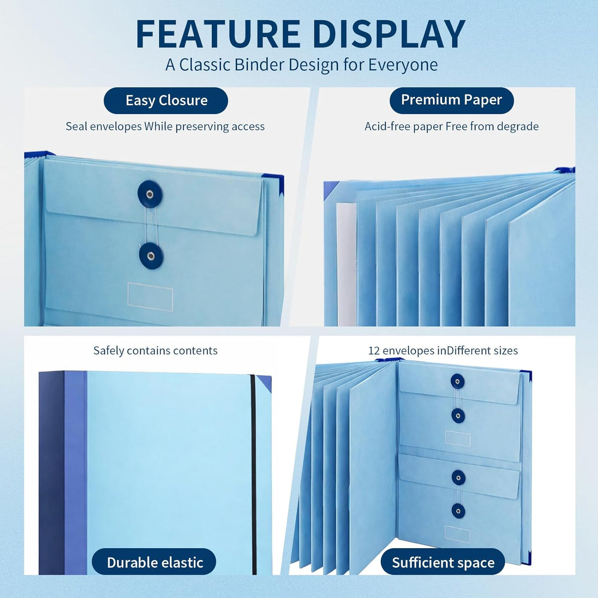 Document Organizer Important Portfolio Binder Record Holder in Case I Die Folder for Passport Travel Family Planner Coupon with Labels Folio Estate Planning Bill Pockets Notebook Wedding File (Blue)