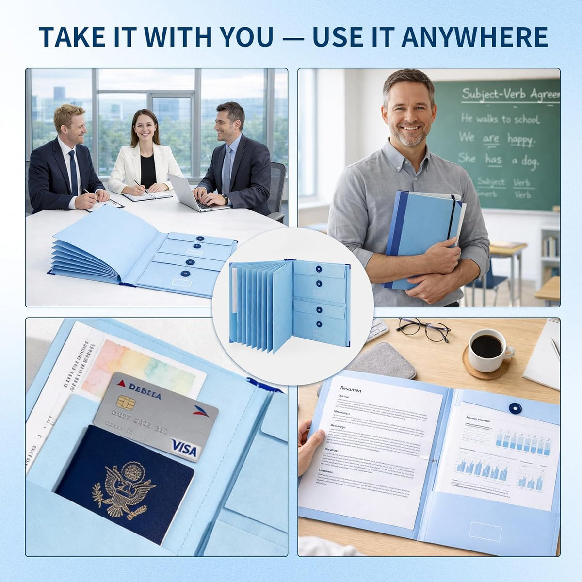 Document Organizer Important Portfolio Binder Record Holder in Case I Die Folder for Passport Travel Family Planner Coupon with Labels Folio Estate Planning Bill Pockets Notebook Wedding File (Blue)