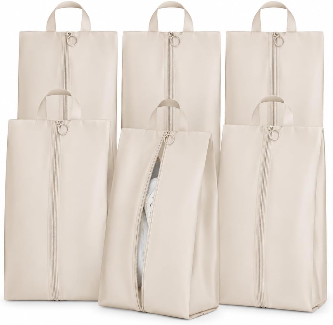 6 Pcs Shoe Bags for Travel - White Travel Shoe Bag Set with Zipper and Handle, Shoe Organizer Bags for Suitcase, Gym, Carry On, Sneakers, Heels and Toiletries