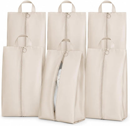 6 Pcs Shoe Bags for Travel - White Travel Shoe Bag Set with Zipper and Handle, Shoe Organizer Bags for Suitcase, Gym, Carry On, Sneakers, Heels and Toiletries
