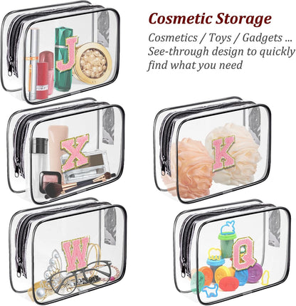 Clear Toiletry Bag,Portable Travel Toiletry Bag,Chenille Letter Cosmetic Bag with Zipper,Waterproof Makeup Bag,Cosmetic Storage Organizer for Women Men,Travel Essentials (Black,A)