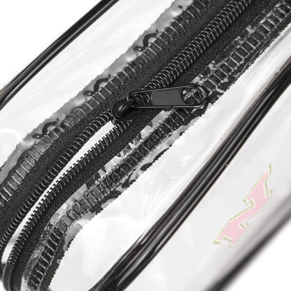 Clear Toiletry Bag,Portable Travel Toiletry Bag,Chenille Letter Cosmetic Bag with Zipper,Waterproof Makeup Bag,Cosmetic Storage Organizer for Women Men,Travel Essentials (Black,A)