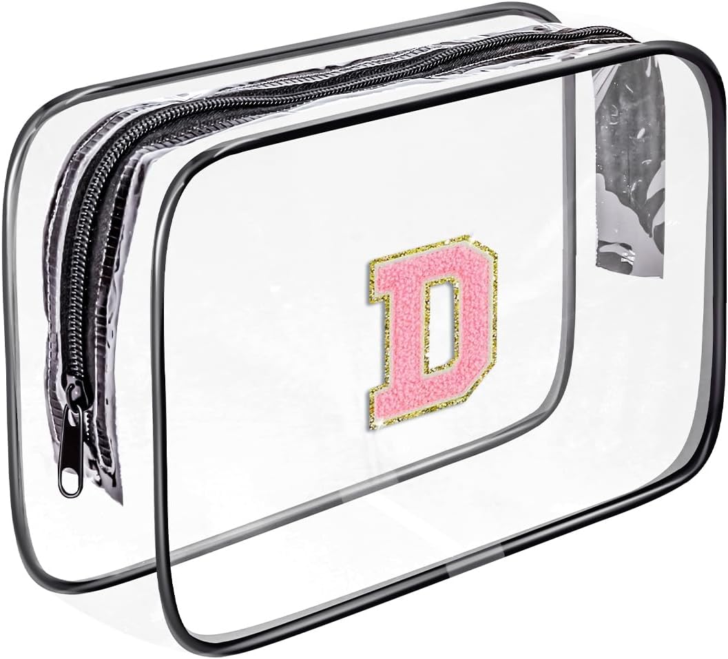 Clear Toiletry Bag,Portable Travel Toiletry Bag,Chenille Letter Cosmetic Bag with Zipper,Waterproof Makeup Bag,Cosmetic Storage Organizer for Women Men,Travel Essentials (Black,A)