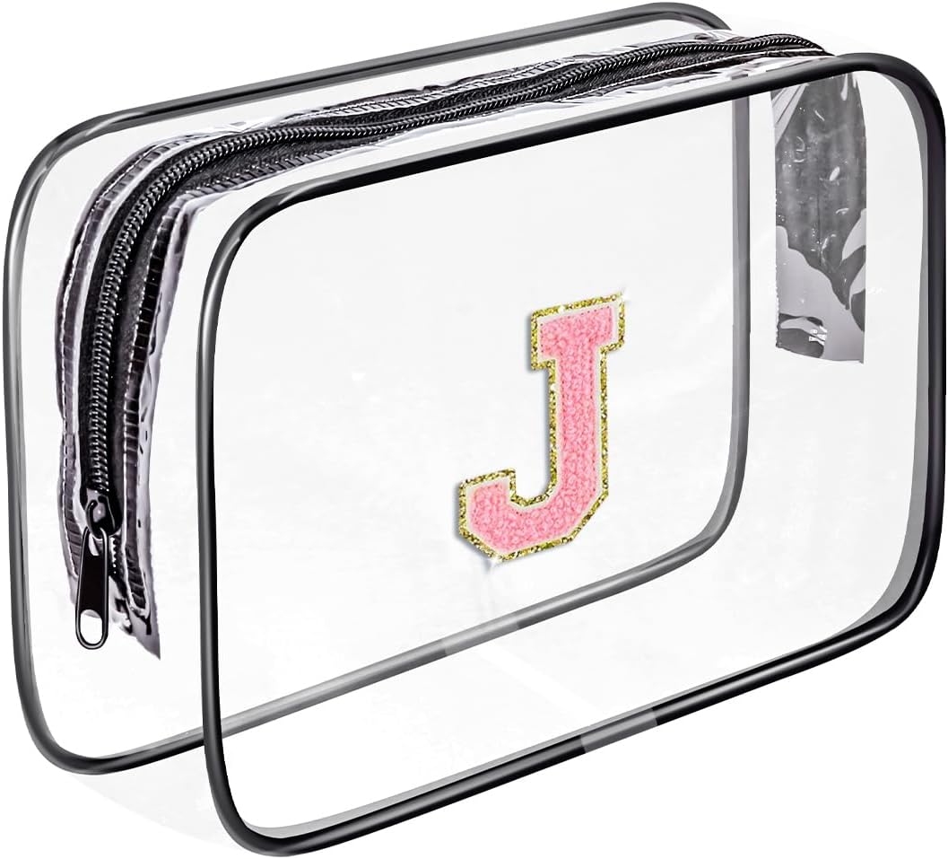 Clear Toiletry Bag,Portable Travel Toiletry Bag,Chenille Letter Cosmetic Bag with Zipper,Waterproof Makeup Bag,Cosmetic Storage Organizer for Women Men,Travel Essentials (Black,A)