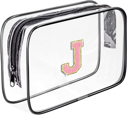 Clear Toiletry Bag,Portable Travel Toiletry Bag,Chenille Letter Cosmetic Bag with Zipper,Waterproof Makeup Bag,Cosmetic Storage Organizer for Women Men,Travel Essentials (Black,A)