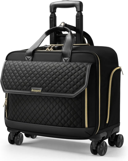Rolling Laptop Bag Women, Rolling Briefcase for Women for Work, 17 Inch Computer Bag with Wheels, Fashion Flap Laptop Bag With Wheels for Work Business, TSA Friendly Design, Pink