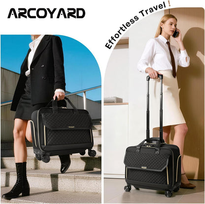 Rolling Laptop Bag Women, Rolling Briefcase for Women for Work, 17 Inch Computer Bag with Wheels, Fashion Flap Laptop Bag With Wheels for Work Business, TSA Friendly Design, Pink