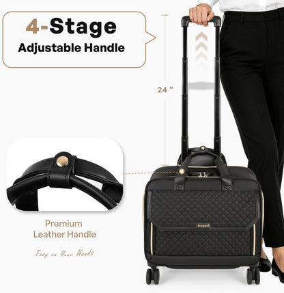 Rolling Laptop Bag Women, Rolling Briefcase for Women for Work, 17 Inch Computer Bag with Wheels, Fashion Flap Laptop Bag With Wheels for Work Business, TSA Friendly Design, Pink