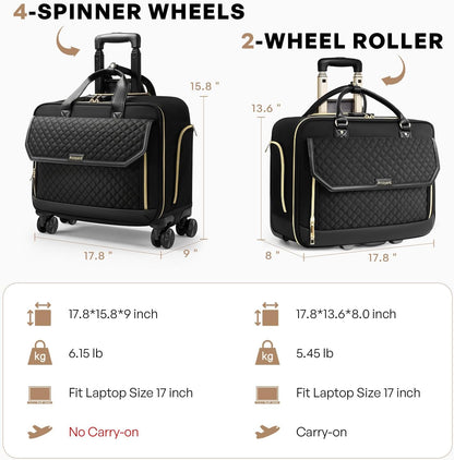 Rolling Laptop Bag Women, Rolling Briefcase for Women for Work, 17 Inch Computer Bag with Wheels, Fashion Flap Laptop Bag With Wheels for Work Business, TSA Friendly Design, Pink