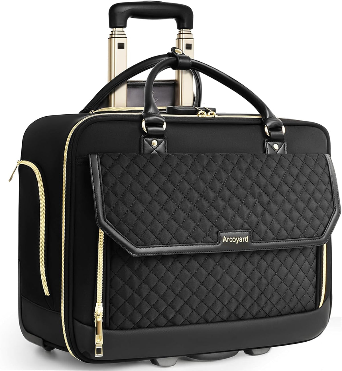 Rolling Laptop Bag Women, Rolling Briefcase for Women for Work, 17 Inch Computer Bag with Wheels, Fashion Flap Laptop Bag With Wheels for Work Business, TSA Friendly Design, Pink