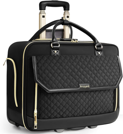 Rolling Laptop Bag Women, Rolling Briefcase for Women for Work, 17 Inch Computer Bag with Wheels, Fashion Flap Laptop Bag With Wheels for Work Business, TSA Friendly Design, Pink