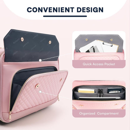 Rolling Laptop Bag Women, Rolling Briefcase for Women for Work, 17 Inch Computer Bag with Wheels, Fashion Flap Laptop Bag With Wheels for Work Business, TSA Friendly Design, Pink