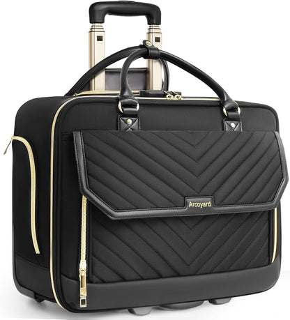 Rolling Laptop Bag Women, Rolling Briefcase for Women for Work, 17 Inch Computer Bag with Wheels, Fashion Flap Laptop Bag With Wheels for Work Business, TSA Friendly Design, Pink
