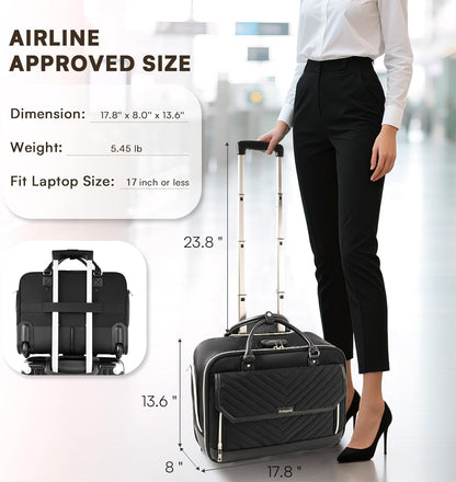 Rolling Laptop Bag Women, Rolling Briefcase for Women for Work, 17 Inch Computer Bag with Wheels, Fashion Flap Laptop Bag With Wheels for Work Business, TSA Friendly Design, Pink