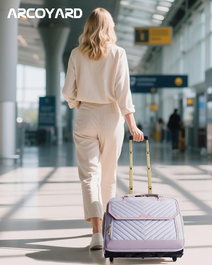 Rolling Laptop Bag Women, Rolling Briefcase for Women for Work, 17 Inch Computer Bag with Wheels, Fashion Flap Laptop Bag With Wheels for Work Business, TSA Friendly Design, Pink