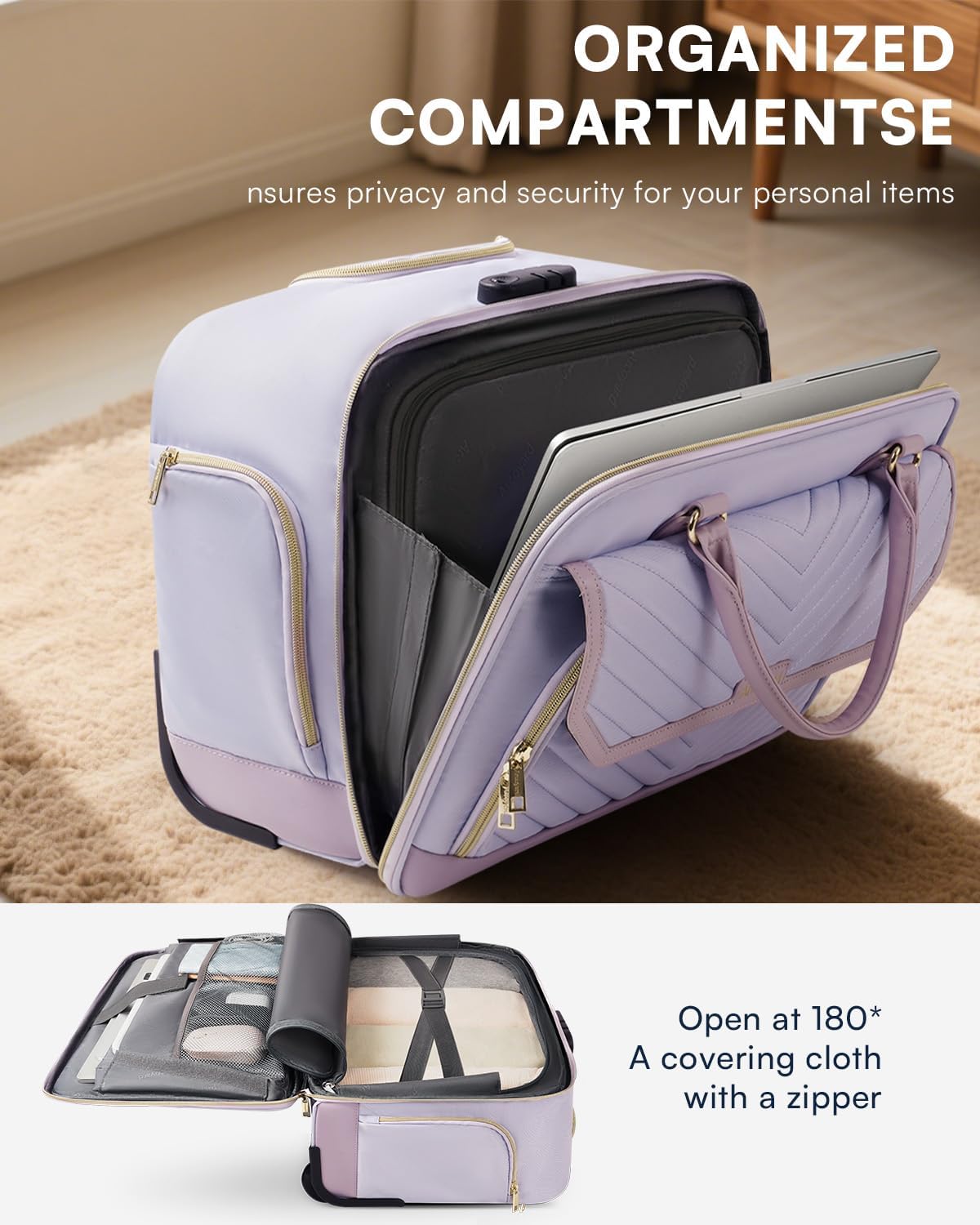 Rolling Laptop Bag Women, Rolling Briefcase for Women for Work, 17 Inch Computer Bag with Wheels, Fashion Flap Laptop Bag With Wheels for Work Business, TSA Friendly Design, Pink
