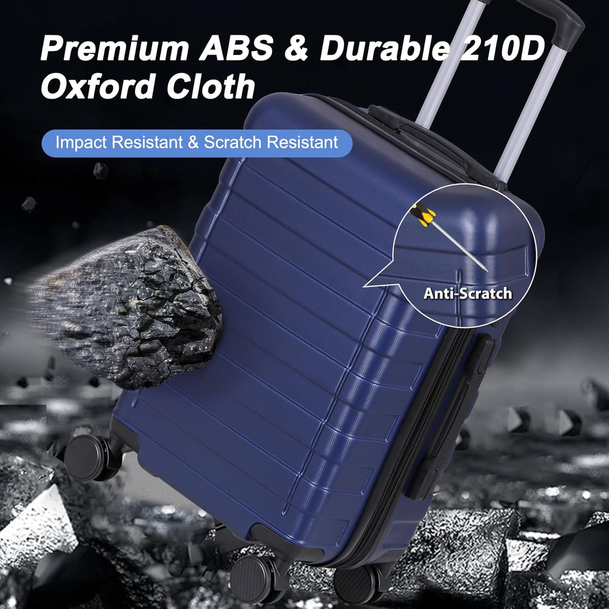 21" Expandable Luggage Spinner Suitcase Carry-On Luggage Hard Shell Built-In TSA lock, 4-Wheel Spinner Travel Suitcase Bag(blue)